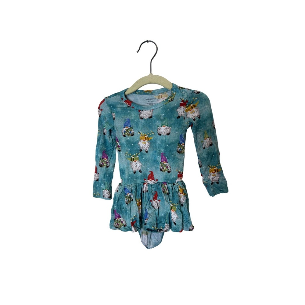 Posh Peanut Romper Baby Girls 6-12 Months Blue Gnome Print Bamboo One Piece‎